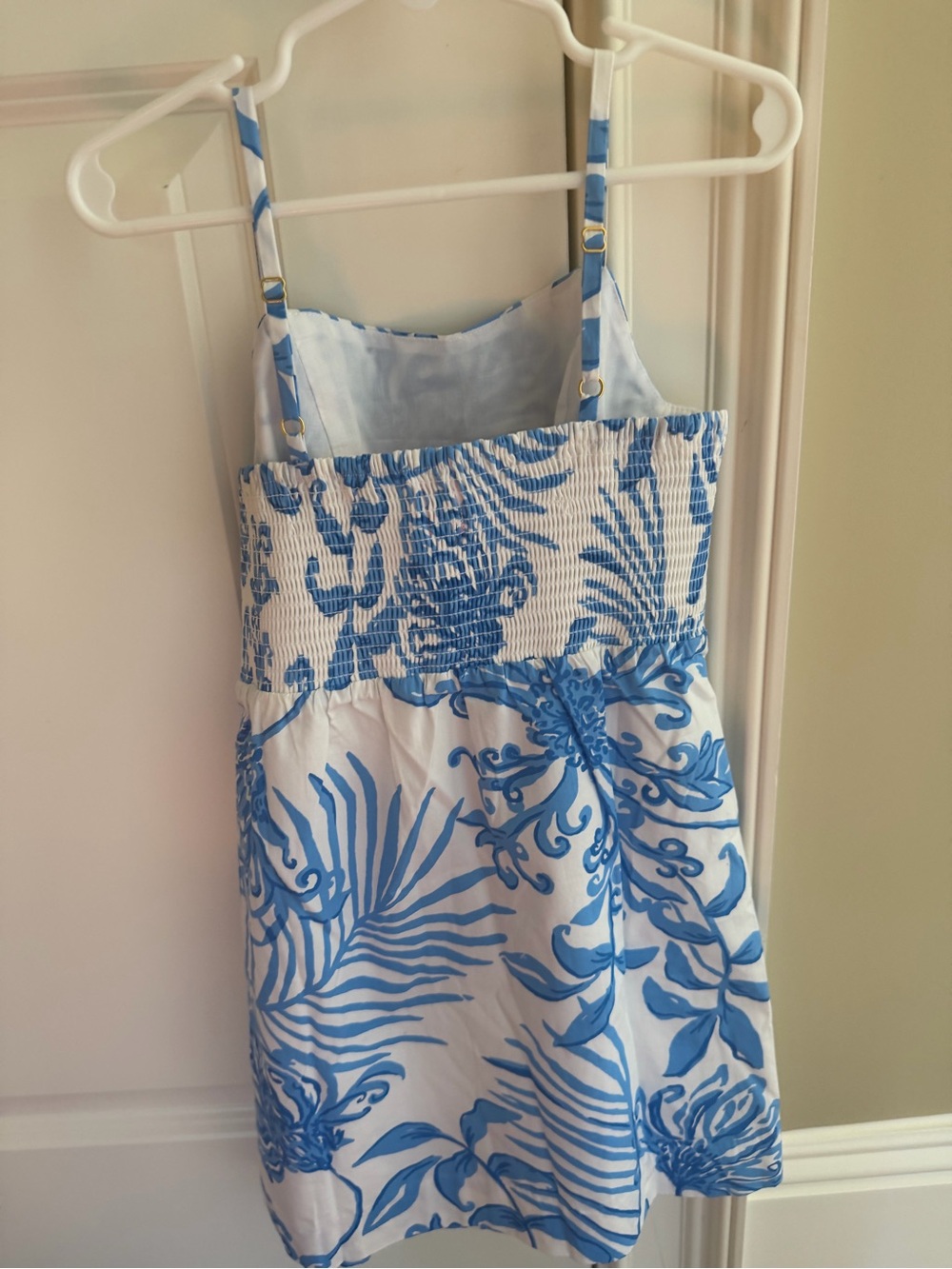 Lilly Pulitzer White Sundress with Blue Floral Scrolls and Eyelet Side Trim - Picture 2 of 3